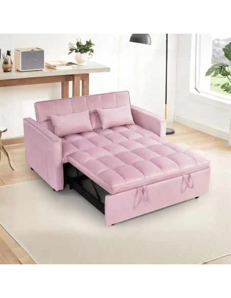 Divano letto Eiri 2 posti in vellutino rosa - Kallea