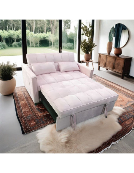 Divano letto Eiri 2 posti in vellutino rosa - Kallea