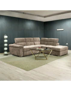 Divano letto angolare reversibile Amalfi con 5 poggiatesta regolabili e pouf indipendente in tessuto Giulia 9703 cappuccino -...
