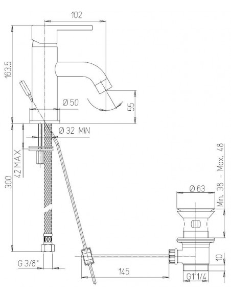 Rubinetto Jacuzzi per lavabo serie Sunset con scarico automatico 0SU00088JA00 cromato - Kallea