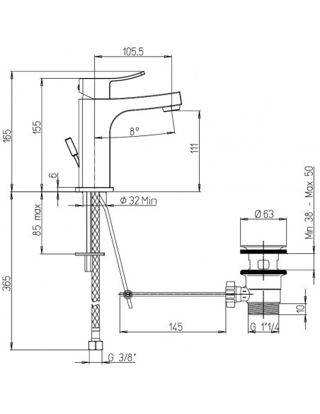 Rubinetto Jacuzzi per lavabo serie Tank con scarico automatico 0TN00088JA00 cromato - Kallea
