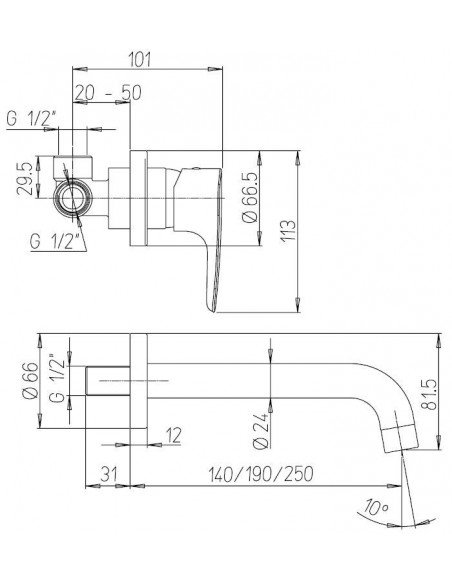 Rubinetto Miscelatore a incasso per lavabo serie Alba Jacuzzi senza scarico per piletta click clack 0LB00497JA00 cromatobocca...