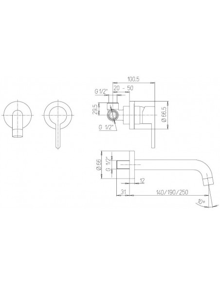 Rubinetto Jacuzzi a incasso per lavabo serie Sunset senza scarico per piletta click clack 0SU00497JA02 cromato bocca interass...