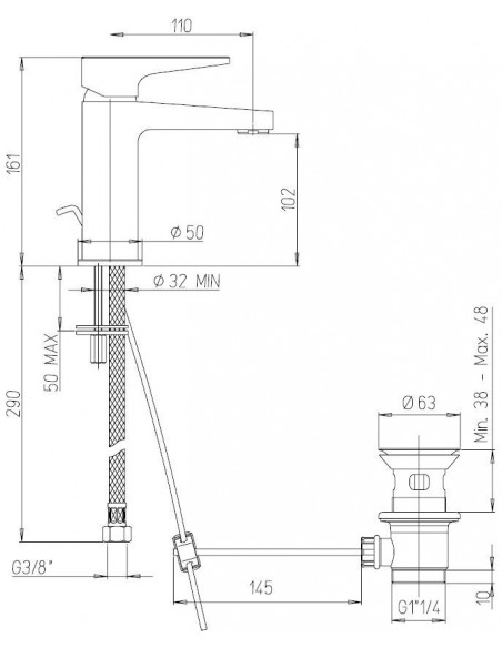 Rubinetto Jacuzzi per lavabo serie Moonlight con scarico automatico 0MG00088JA00 cromato - Kallea
