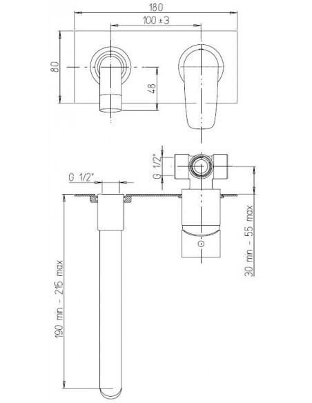 Rubinetto Miscelatore a incasso con piastra per lavabo serie Alba Jacuzzi senza scarico per piletta click clack 0LB00497JA03 ...
