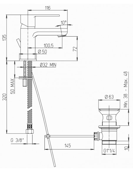 Rubinetto Jacuzzi per lavabo serie Eolo con scarico automatico 0E000088JA00 cromato - Kallea