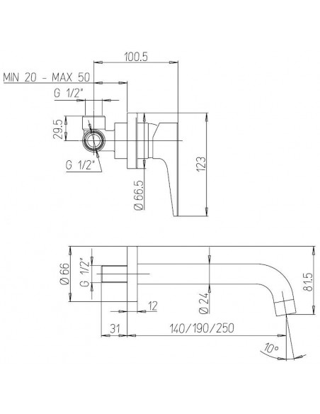 Rubinetto Jacuzzi a incasso per lavabo serie Moonlight senza scarico per piletta click clack 0MG00497JA02 cromato bocca inter...