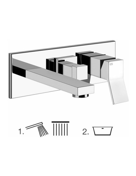 Miscelatore Gessi Vasca a parete 2 vie con deviatore serie Rettangolo K parte esterna cod.53138 incasso cod.44639 presa acqua...