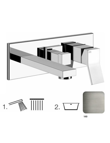 Miscelatore Gessi Vasca a parete 2 vie con deviatore serie Rettangolo K parte esterna cod.53138 incasso cod.44639 presa acqua...