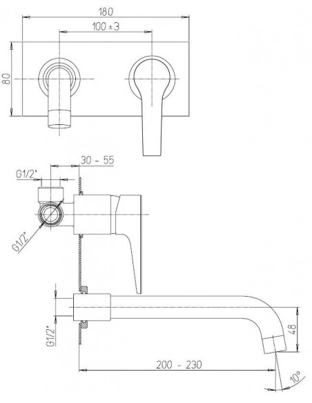 Rubinetto Jacuzzi a incasso con piastra per lavabo serie Moonlight senza scarico per piletta click clack 0MG00497JA03 cromato...