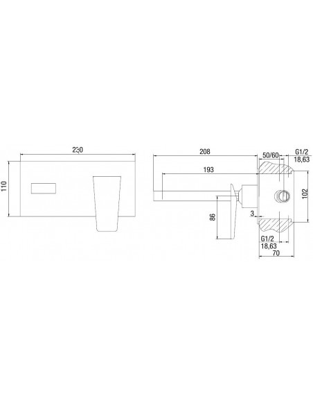 Rubinetto Jacuzzi per lavabo serie Beam a incasso senza scarico per piletta click clack 0AM00497JA00 cromato - Kallea