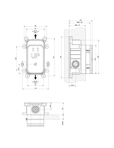 Parte esterna Gessi Miscelatore a parete 2 vie serie Rettangolo K cod.53079 incasso cod.44673 con deviatore Bagno/Doccia - Ka...