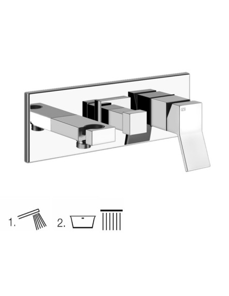 Miscelatore Gessi Doccia a parete 2 vie con deviatore serie Rettangolo K parte esterna cod.53140 incasso cod.44639 presa acqu...