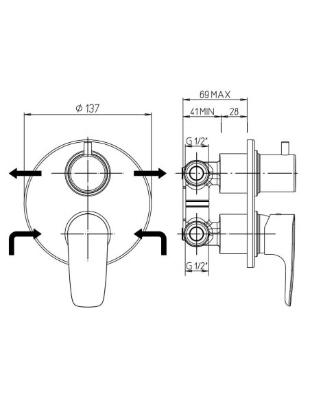 Miscelatore a incasso per doccia serie Alba Jacuzzi con deviatore 0LB00400JA00 cromato - Kallea