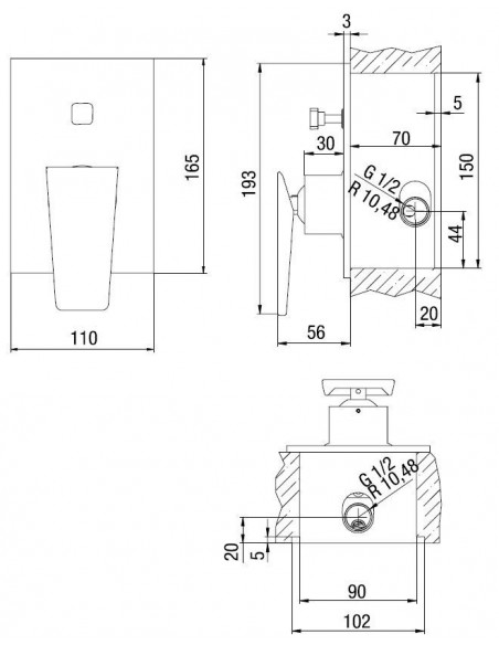 Miscelatore Jacuzzi incasso per doccia serie Beam con deviatore 0AM00400JA00 cromato - Kallea