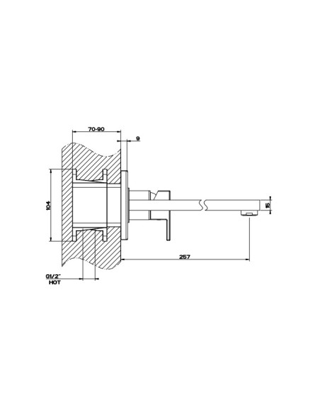 Miscelatore Gessi a parete con bocca lunga serie Rettangolo parte esterna cod.44838 incasso cod.44697 - Kallea