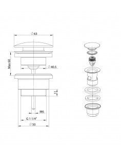 Piletta di scarico Jacuzzi click-clack universale per bidet - lavabo cromo 1751051JA01 - Kallea 2