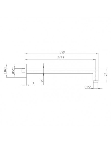 Braccio doccia Jacuzzi a parete con fissaggio rinforzato lunghezza 330mm sezione quadra 25*25mm Cromo 1111008JA00 - Kallea