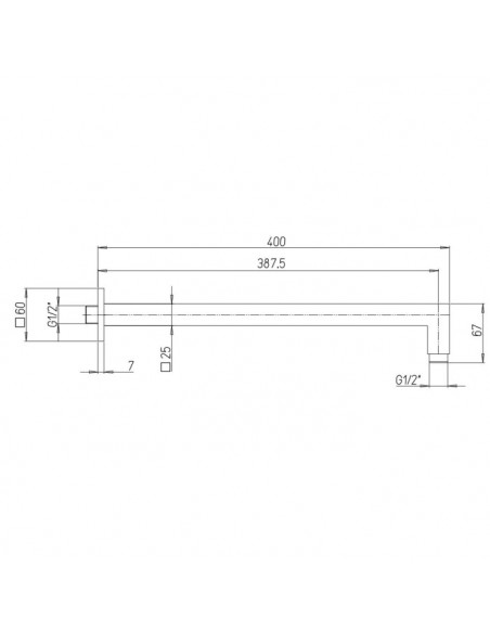 Braccio doccia Jacuzzi a parete con fissaggio rinforzato lunghezza 400mm sezione quadra 25*25mm Cromo 1111009JA00 - Kallea