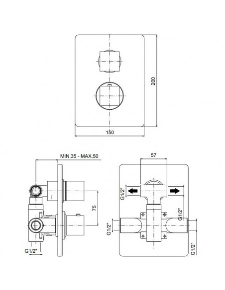 Miscelatore Jacuzzi termostatico incasso per doccia 2 viE serie Glint 0IQ00444JA00 cromo - Kallea
