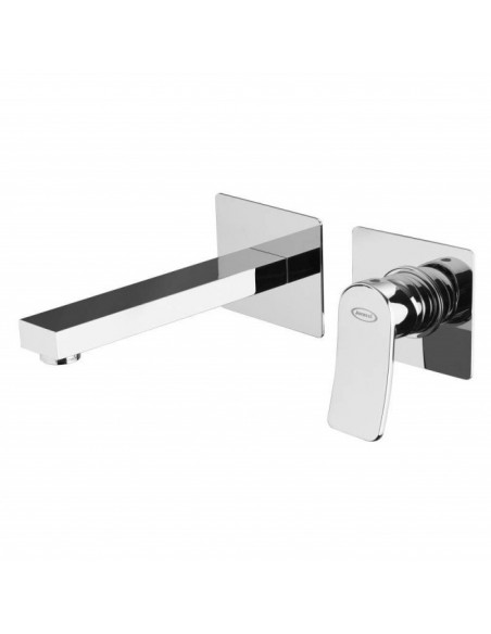 Rubinetto lavabo Jacuzzi a parete con bocca di erogazione lunga 190mm e piastre da 96x96mm Tank 0TN00497JA00 - Kallea
