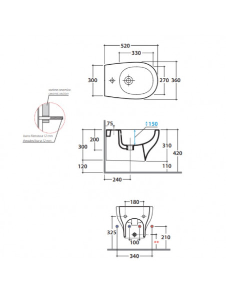 Bidet sospeso Globo serie Grace GRS10BI bianco lucido - Kallea