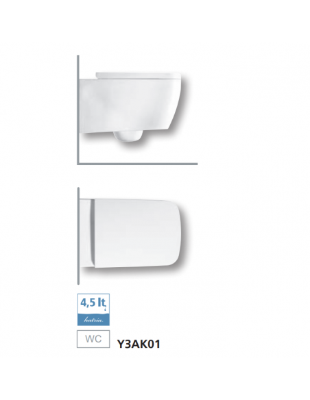 Vaso sospeso Hatria serie Bianca scarico Rimless senza brida Y3AK01 bianco lucido - Kallea