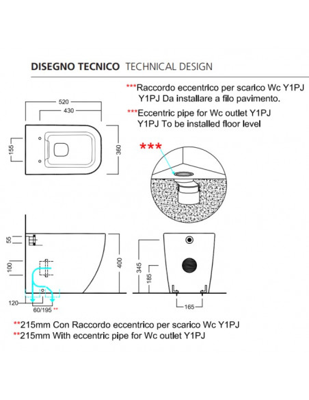 Vaso filoparete Hatria serie Bianca scarico Rimless senza brida Y3AL01 bianco lucido - Kallea