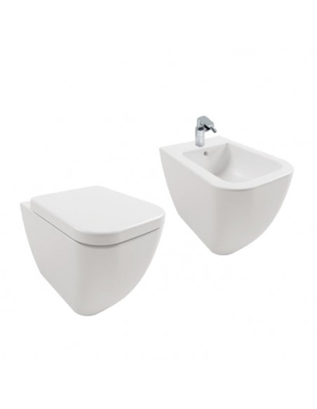Sanitari Filo parete Hatria serie Bianca con scarico Rimless senza brida finitura BIANCO OPACO con sedile rallentato - Kallea