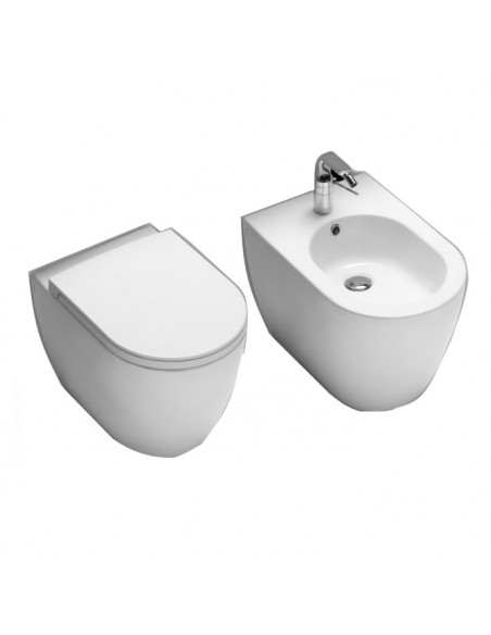 Sanitari filo parete Hatria serie Fusion scarico rimless senza brida con sedile rallentato bianco lucido - Kallea