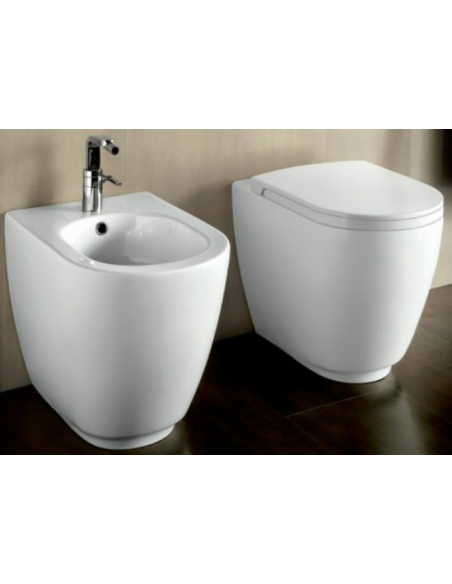 Sanitari filo parete Hatria serie Fusion scarico rimless senza brida con sedile rallentato bianco lucido - Kallea