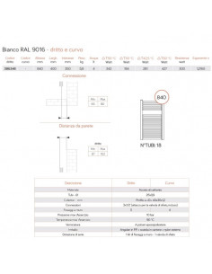 Termoarredo Lazzarini serie Roma 840x400 mm interasse 350mm bianco RAL9016 - Dritto - Kallea 2