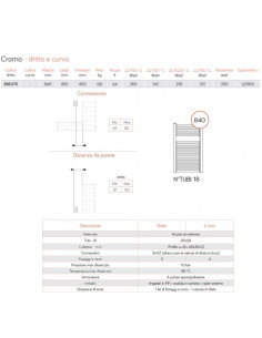 Termoarredo Lazzarini serie Roma 840x450 mm interasse 400mm cromo - Dritto - Kallea 2