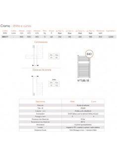 Termoarredo Lazzarini serie Roma 840x500 mm interasse 450mm cromo - Dritto - Kallea 2