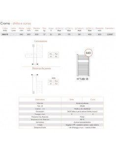 Termoarredo Lazzarini serie Roma 840x550 mm interasse 500mm cromo - Dritto - Kallea 2