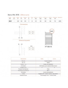 Termoarredo Lazzarini serie Roma 1230x550 mm interasse 500mm bianco RAL9016 - Dritto - Kallea 2