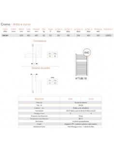 Termoarredo Lazzarini serie Roma 1230x450 mm interasse 400mm cromo - Dritto - Kallea 2