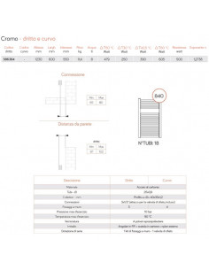 Termoarredo Lazzarini serie Roma 1230x600 mm interasse 550mm cromo - Dritto - Kallea 2