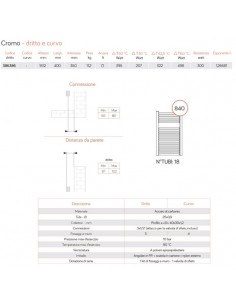 Termoarredo Lazzarini serie Roma 1512x400 mm interasse 350mm CROMO - Dritto - Kallea 2