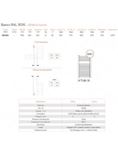 Termoarredo Lazzarini serie Roma 1785x400 mm interasse 350mm bianco RAL9016 - Dritto - Kallea 2