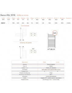 Termoarredo Lazzarini serie Roma 1785x600 mm interasse 550mm bianco RAL9016 - Dritto - Kallea 2