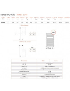 Termoarredo Lazzarini serie Roma 1785x750 mm interasse 700mm bianco RAL9016 - Dritto - Kallea 2