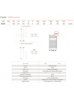 Termoarredo Lazzarini serie Roma 1785x450 mm interasse 400mm cromo - Dritto - Kallea 2