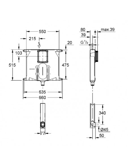 Cassetta Grohe incasso per wc a risparmio idrico spessore 80mm - Kallea