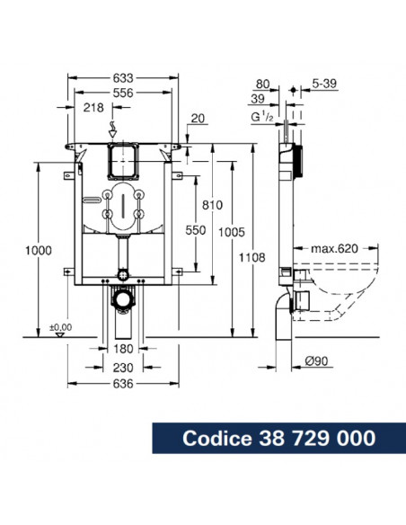 Modulo Grohe UNISET per wc sospeso con cassetta di scarico - Kallea