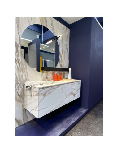 Mobile bagno Sospeso Edonè 138 cm lavabo incasso rivestito in Gress porcellanato Fondovalle colore Calacatta gold glossy con ...