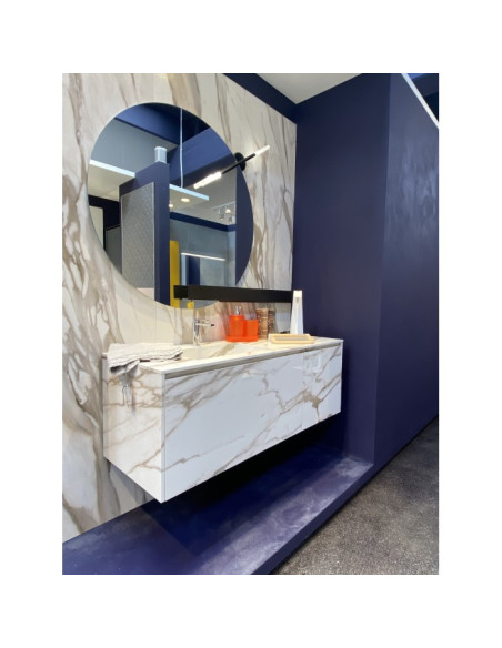 Mobile bagno Sospeso Edonè 138 cm lavabo incasso rivestito in Gress porcellanato Fondovalle colore Calacatta gold glossy con ...