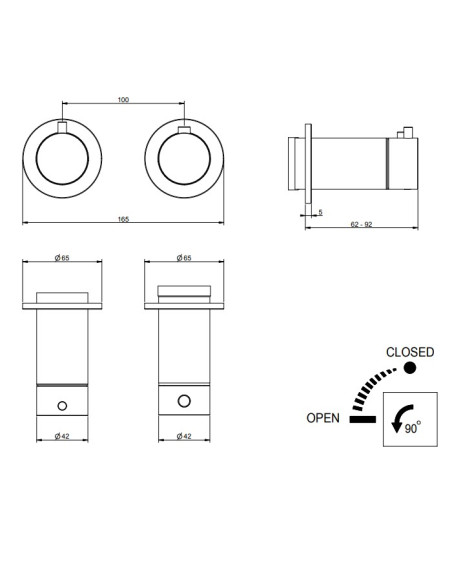Miscelatore termostatico doccia Gessi cod.63331 parte esterna 1 via cod.54169 parte incasso - Kallea