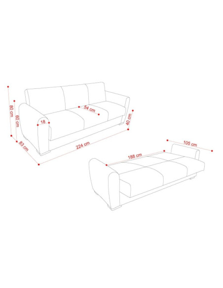 Divano letto Dome 3 posti rosso - Kallea