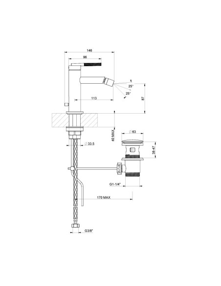 Miscelatore Gessi bidet serie Ingranaggio cod.63507 con scarico e flessibili di collegamento - Kallea